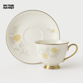 12-PIECE LUXURY BONE CHINA TEA CUP & SAUCER SET – PREMIUM FLORAL DESIGN WITH GOLDEN ACCENTS