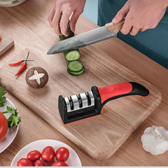 3-in-1 Knife Sharpener With Fruit And Meat Knife Peeler.3-Stage Diamond Coated Knife Sharpener,Kitchen Helper Three-piece Knife Sharpener Set With a Knife Ceramic peeler