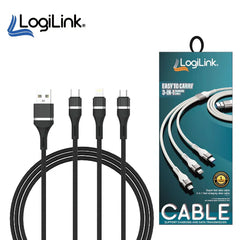 LogiLink 3 In 1 USB To Micro/Type C/iPhone Nylon Fast Charging 6A Data Cable