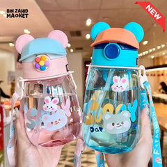 CHILDREN STRAW WATER BOTTLE  550ML – PORTABLE PLASTIC CUP FOR SCHOOL