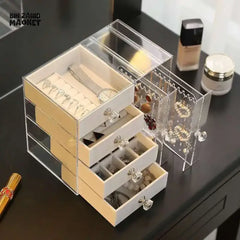 CLEAR ACRYLIC 3-LAYER JEWELRY ORGANIZER – EARRING & RING STORAGE BOX FOR DRESSING TABLE