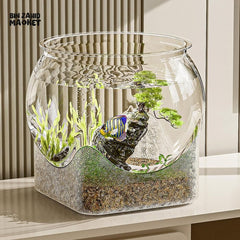 CLEAR TRANSPARENT ROUND AQUARIUM – DESKTOP MICRO-LANDSCAPE ECO FISH TANK DROP-RESISTANT ORNAMENTAL DECOR