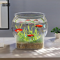 CLEAR TRANSPARENT ROUND AQUARIUM – DESKTOP MICRO-LANDSCAPE ECO FISH TANK DROP-RESISTANT ORNAMENTAL DECOR