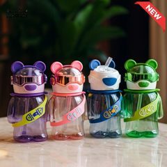 TRANSPARENT BEAR KIDS WATER BOTTLE 700ML – LEAK-PROOF STRAW LID WITH STRAP