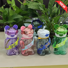 TRANSPARENT BEAR KIDS WATER BOTTLE 700ML – LEAK-PROOF STRAW LID WITH STRAP