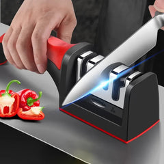 3-in-1 Knife Sharpener With Fruit And Meat Knife Peeler.3-Stage Diamond Coated Knife Sharpener,Kitchen Helper Three-piece Knife Sharpener Set With a Knife Ceramic peeler