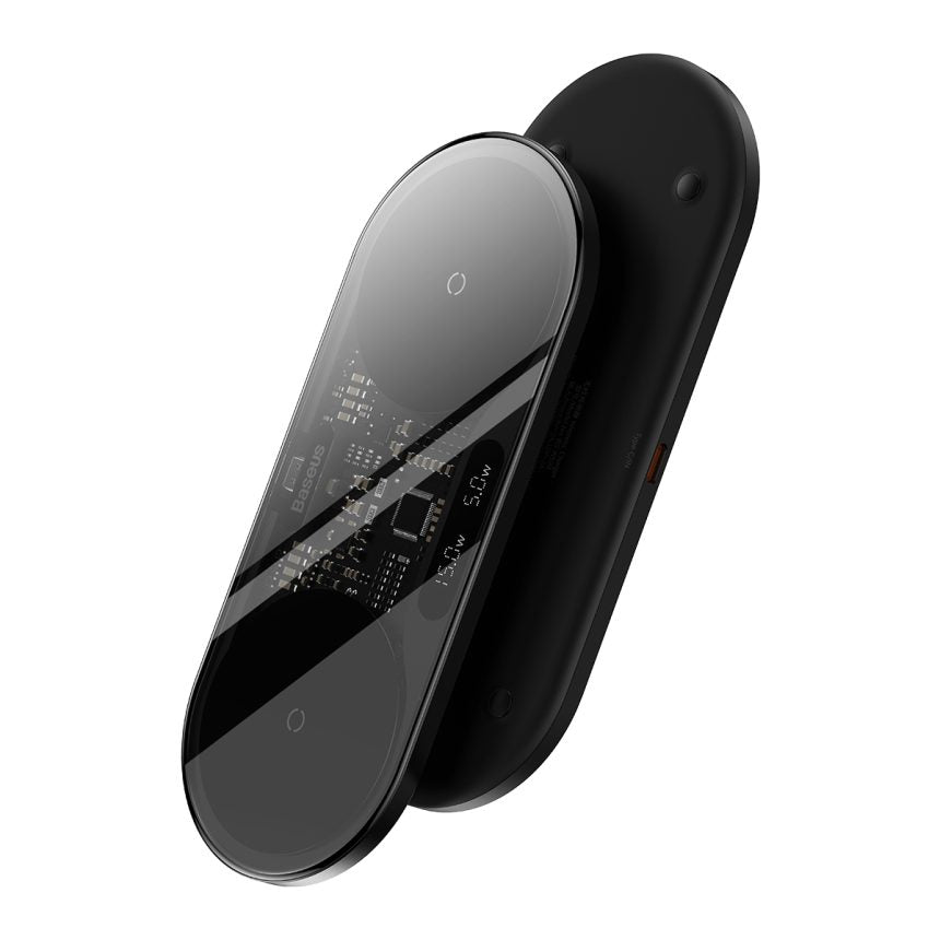 Baseus Digital LED Display 2 in 1 Wireless Charger 20W With Adaptor Black