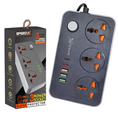 Speed-X 603PU Universal Power Strip – 3 AC Outlets, 3 USB & 2 Type-C Fast Charging