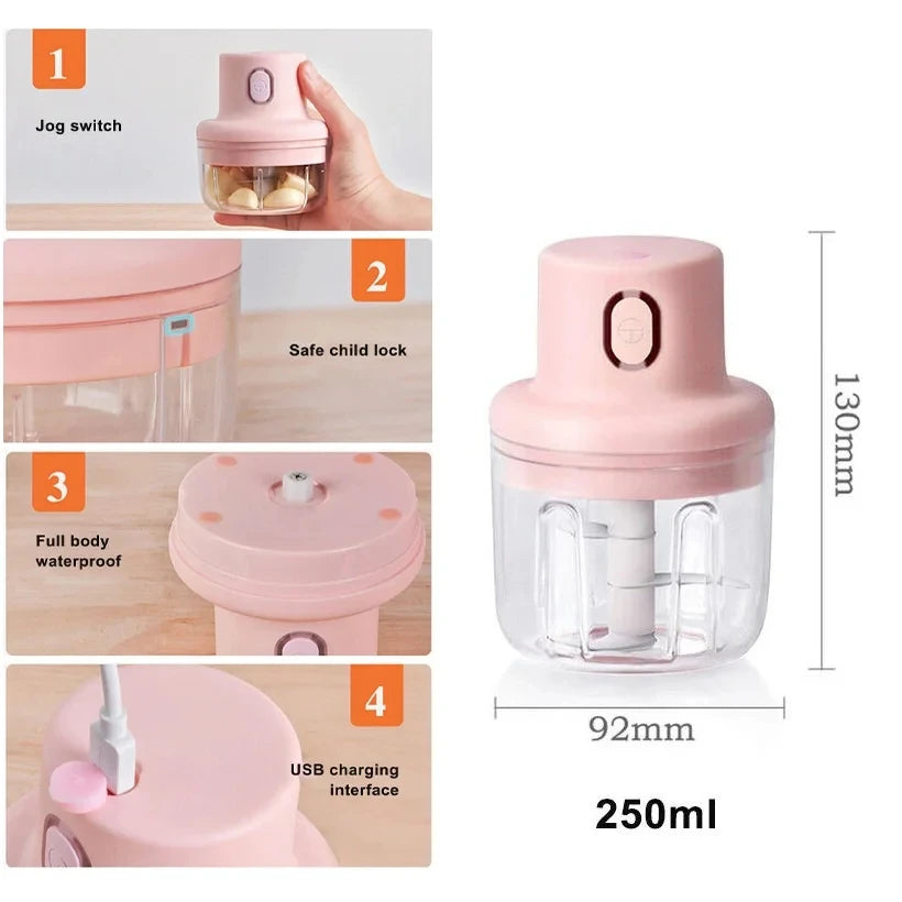 250ml Pink Usb Wireless Electric Garlic Masher Sturdy Press Mincer Vegetable