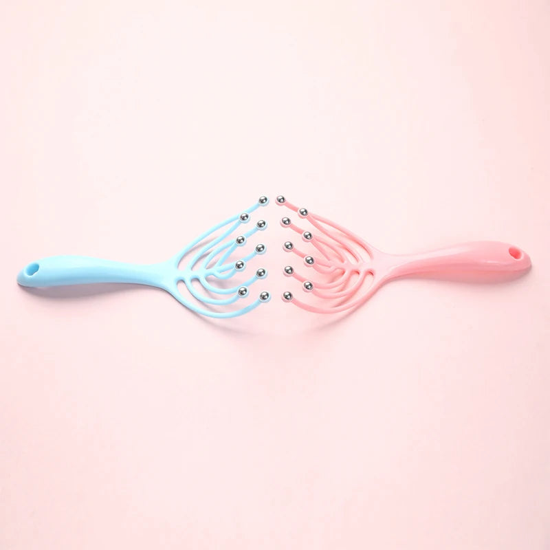 Head Massager Comb Exercise balls Roller Scalp Hand Held Scalp Reduce Stress Fatigue Relax Blood Circulation (random color)
