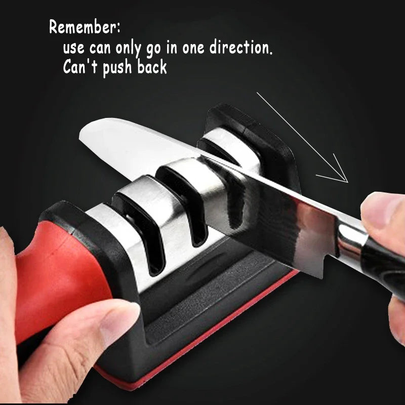 3-in-1 Knife Sharpener With Fruit And Meat Knife Peeler.3-Stage Diamond Coated Knife Sharpener,Kitchen Helper Three-piece Knife Sharpener Set With a Knife Ceramic peeler