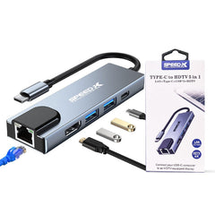 Speed-X 5 In 1 Multi-port Type C To Usb C 4k Hdmi Adapter Usb Hub Netflix & Youtube Supported
