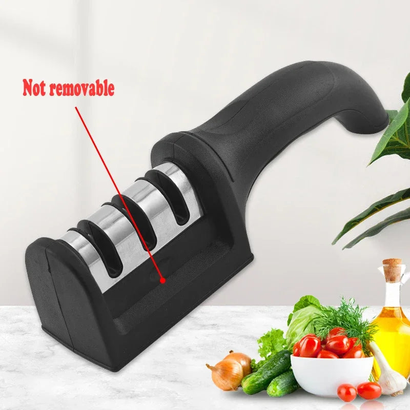 3-in-1 Knife Sharpener With Fruit And Meat Knife Peeler.3-Stage Diamond Coated Knife Sharpener,Kitchen Helper Three-piece Knife Sharpener Set With a Knife Ceramic peeler