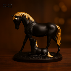 ARTISTIC BLACK HORSE STATUE – GOLD HIGHLIGHTS  LIVING ROOM DECOR