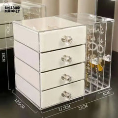 CLEAR ACRYLIC 3-LAYER JEWELRY ORGANIZER – EARRING & RING STORAGE BOX FOR DRESSING TABLE