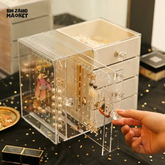 CLEAR ACRYLIC 3-LAYER JEWELRY ORGANIZER – EARRING & RING STORAGE BOX FOR DRESSING TABLE