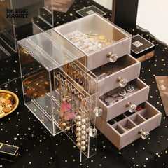 CLEAR ACRYLIC 3-LAYER JEWELRY ORGANIZER – EARRING & RING STORAGE BOX FOR DRESSING TABLE